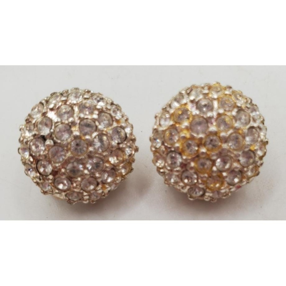 NAPIER Clip On Earrings Silver Tone Rhinstones Cluster Round